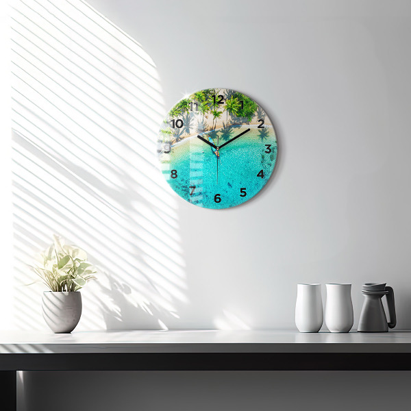 Round glass clock Tropical beach Koh Tao
