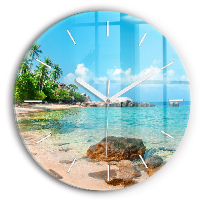 Round glass clock Beautiful beach in Thailand