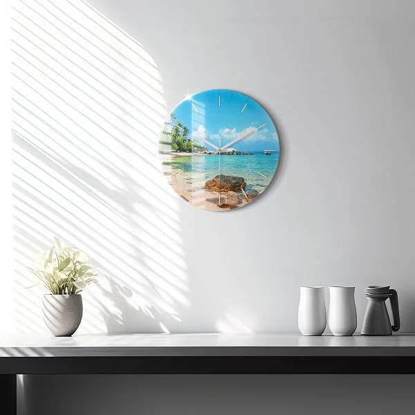 Round glass clock Beautiful beach in Thailand