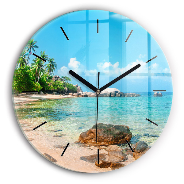 Round glass clock Beautiful beach in Thailand