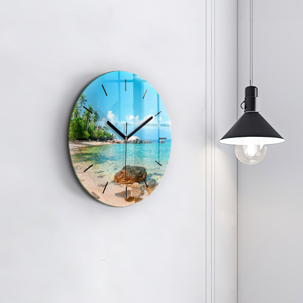 Round glass clock Beautiful beach in Thailand