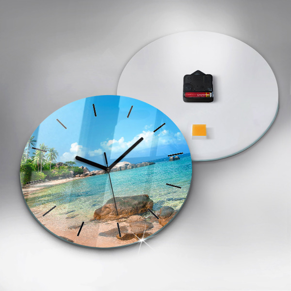 Round glass clock Beautiful beach in Thailand