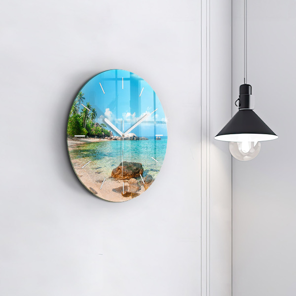 Round glass clock Beautiful beach in Thailand