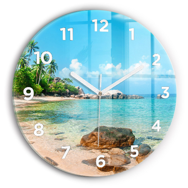 Round glass clock Beautiful beach in Thailand