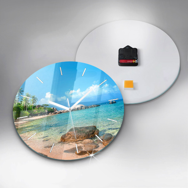 Round glass clock Beautiful beach in Thailand