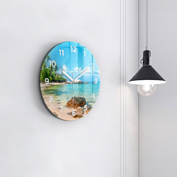 Round glass clock Beautiful beach in Thailand