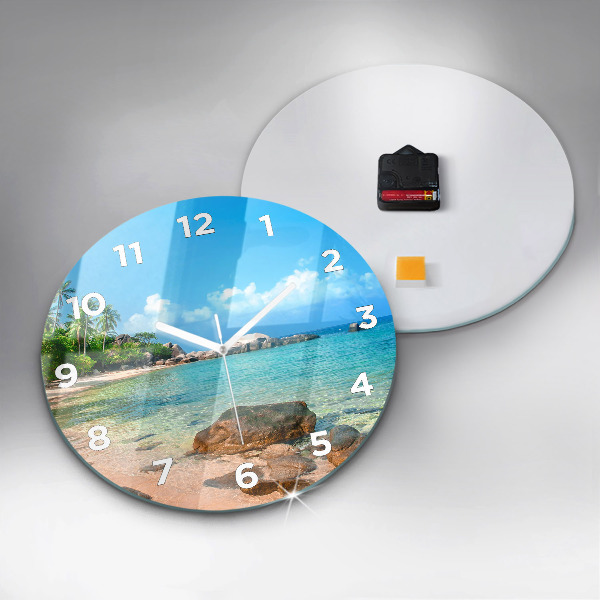 Round glass clock Beautiful beach in Thailand