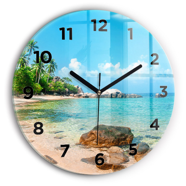 Round glass clock Beautiful beach in Thailand