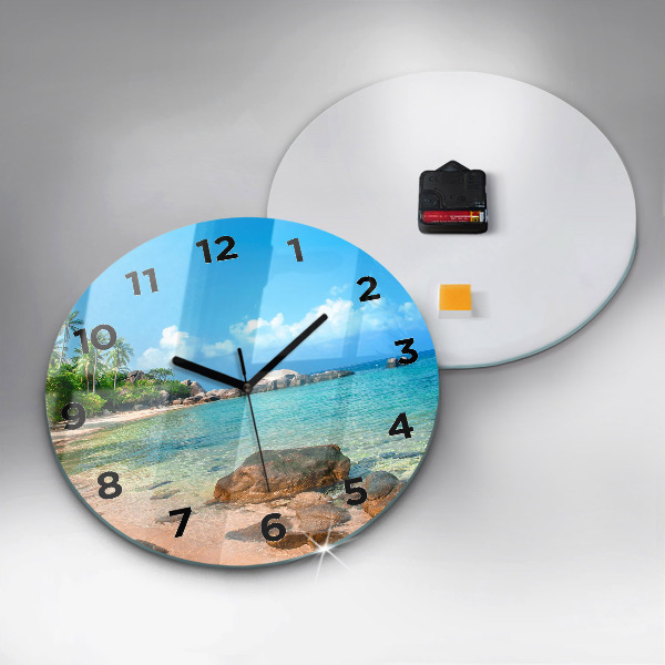 Round glass clock Beautiful beach in Thailand