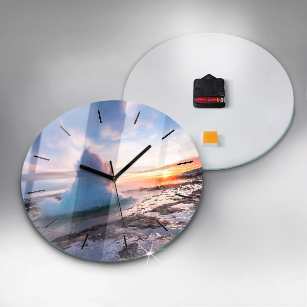 Round glass clock Geyser on the island of Iceland