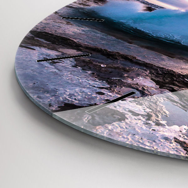 Round glass clock Geyser on the island of Iceland