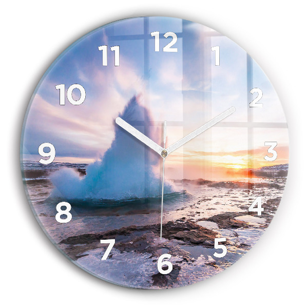Round glass clock Geyser on the island of Iceland
