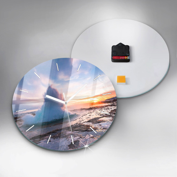 Round glass clock Geyser on the island of Iceland