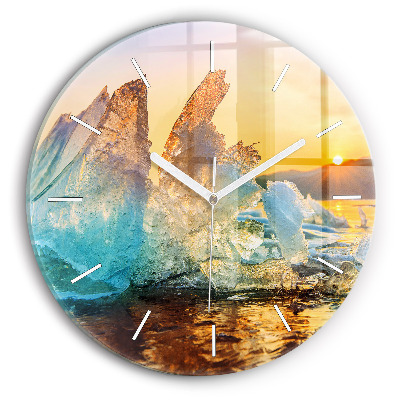 Round glass clock Iceberg and sunrise