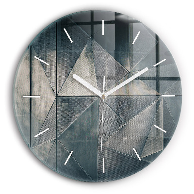 Round glass clock Metal abstract triangles