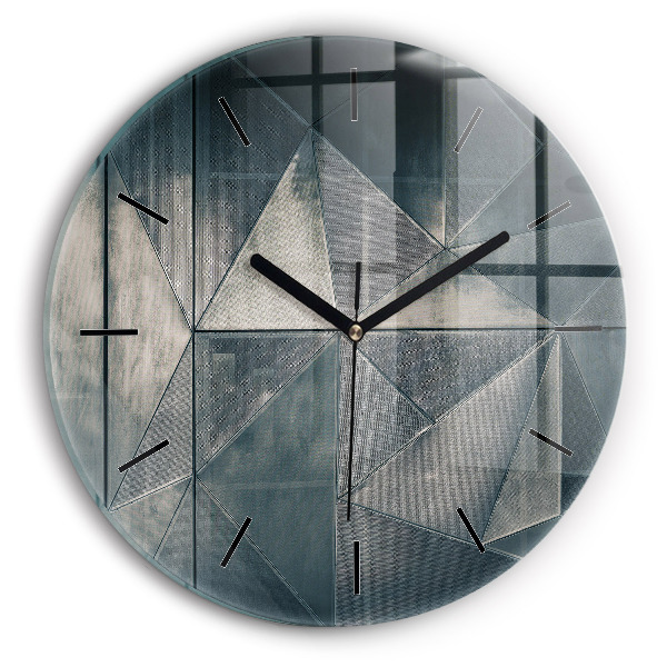 Round glass clock Metal abstract triangles