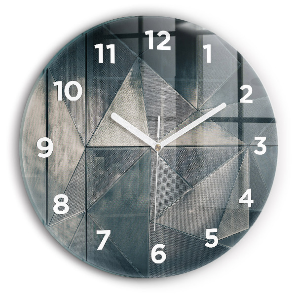 Round glass clock Metal abstract triangles