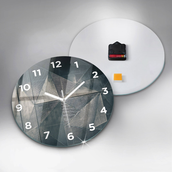 Round glass clock Metal abstract triangles