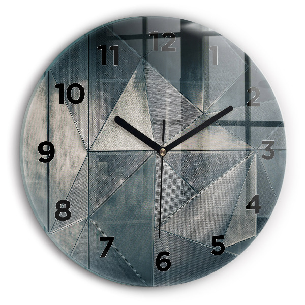 Round glass clock Metal abstract triangles