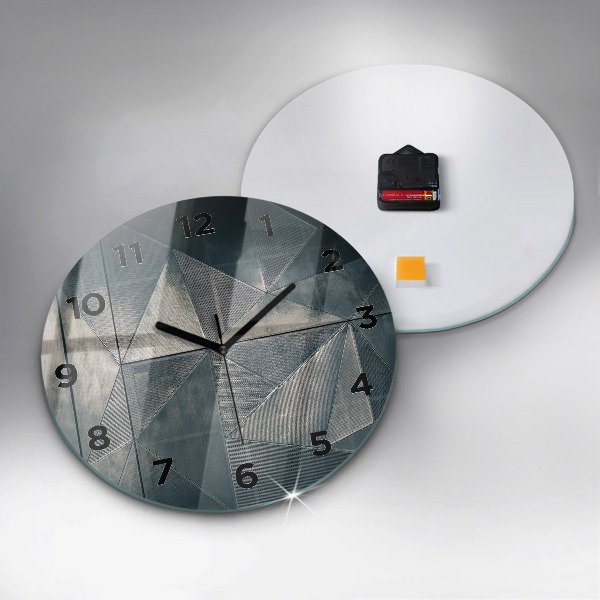 Round glass clock Metal abstract triangles