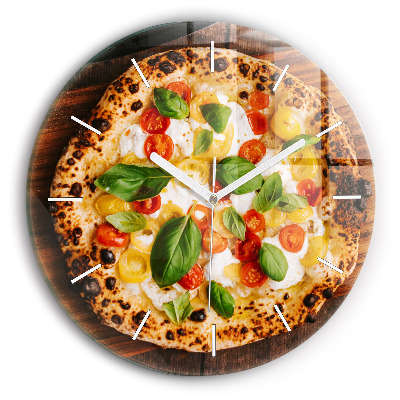 Round glass clock Italian pizza