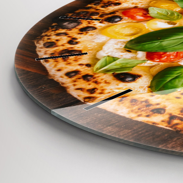 Round glass clock Italian pizza