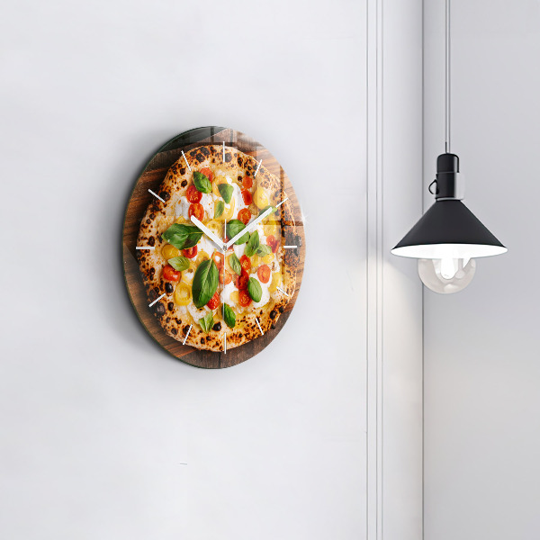 Round glass clock Italian pizza