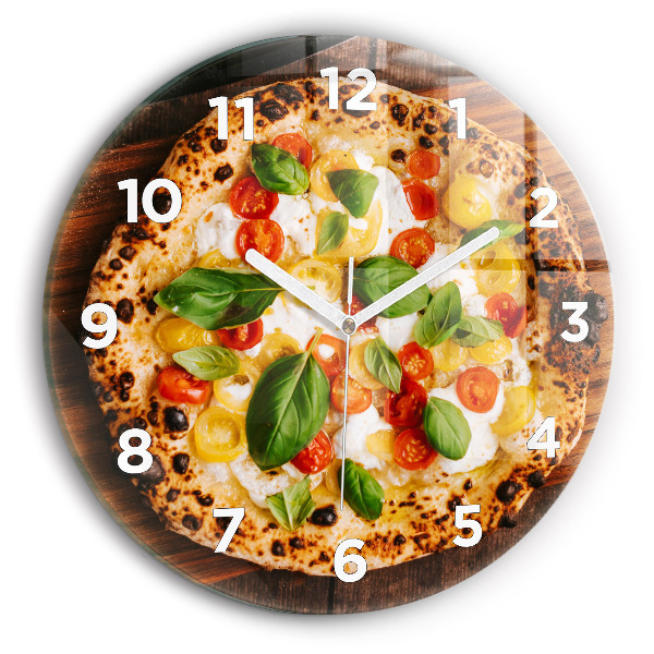 Round glass clock Italian pizza