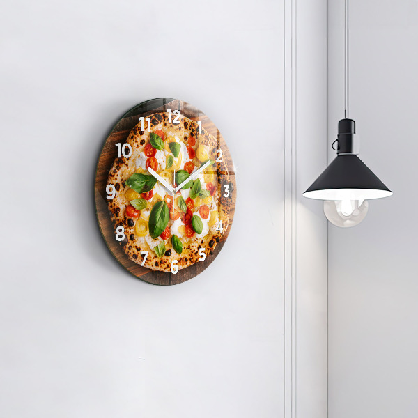 Round glass clock Italian pizza