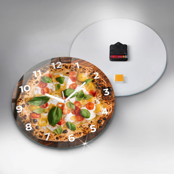 Round glass clock Italian pizza