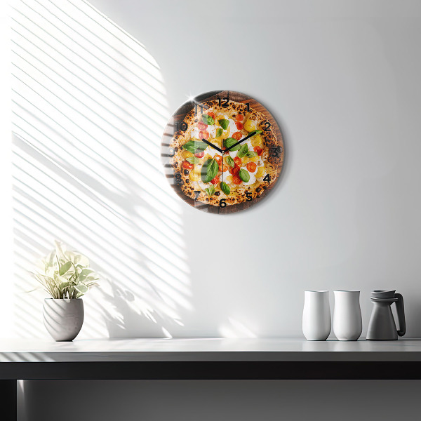 Round glass clock Italian pizza