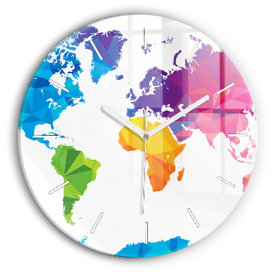 Round glass clock Abstract world map