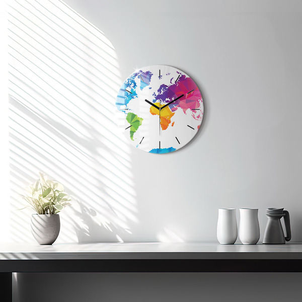 Round glass clock Abstract world map