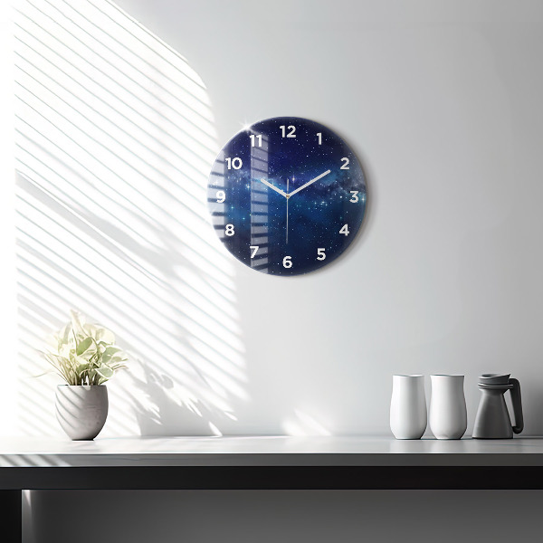 Round glass clock Dark sky stars