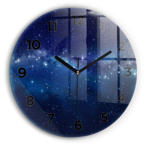 Round glass clock Dark sky stars