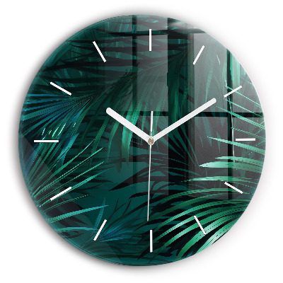Round glass clock Tropical leaves
