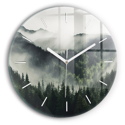 Round glass clock Forest Landscape