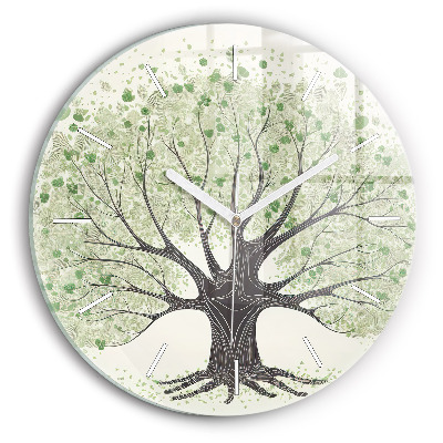 Round glass clock Big tree nature