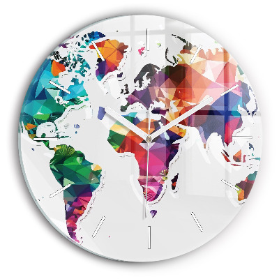 Round glass clock World map triangles