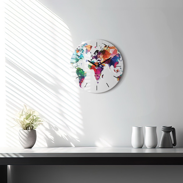 Round glass clock World map triangles