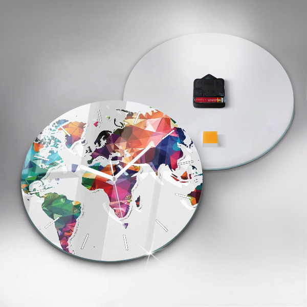 Round glass clock World map triangles