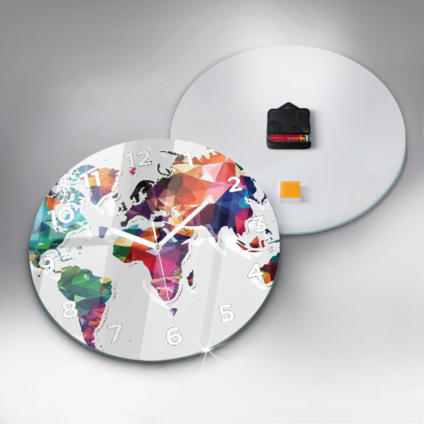 Round glass clock World map triangles