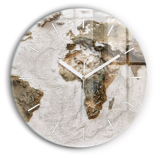 Round glass clock Old world map