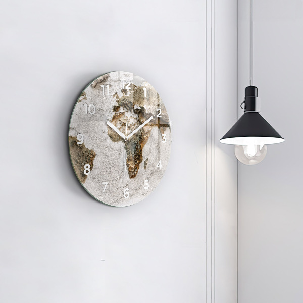 Round glass clock Old world map