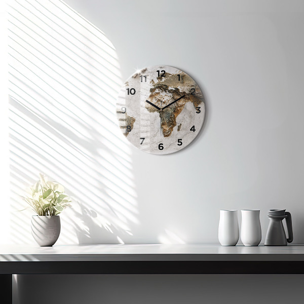 Round glass clock Old world map
