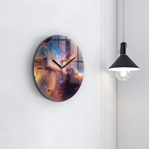 Round glass clock The cosmic world of stars