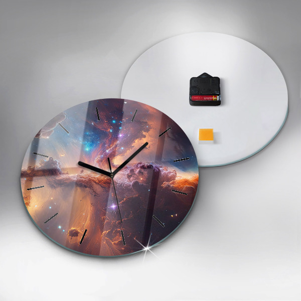Round glass clock The cosmic world of stars