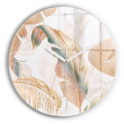 Round glass clock Nature leaf pattern