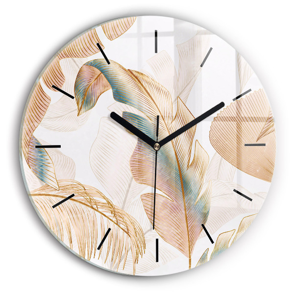 Round glass clock Nature leaf pattern