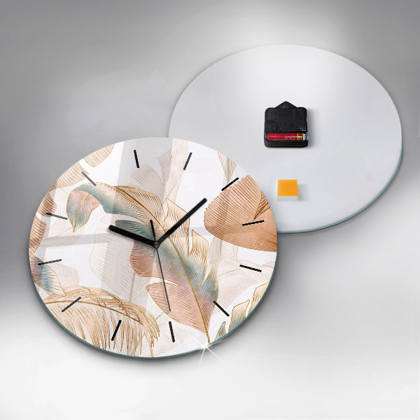 Round glass clock Nature leaf pattern